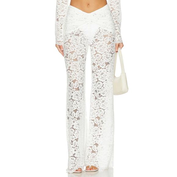 Shani Shemer Madison Floral Lace Pants Ruched Sexy Boho Chic Resort Cream Size M - Picture 1 of 10